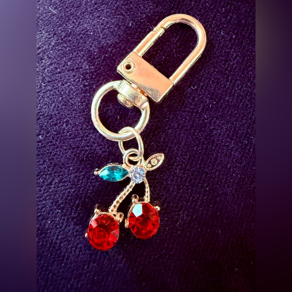 Dazzling Sparkle Gold Cherry Keychain or Zipper Pull